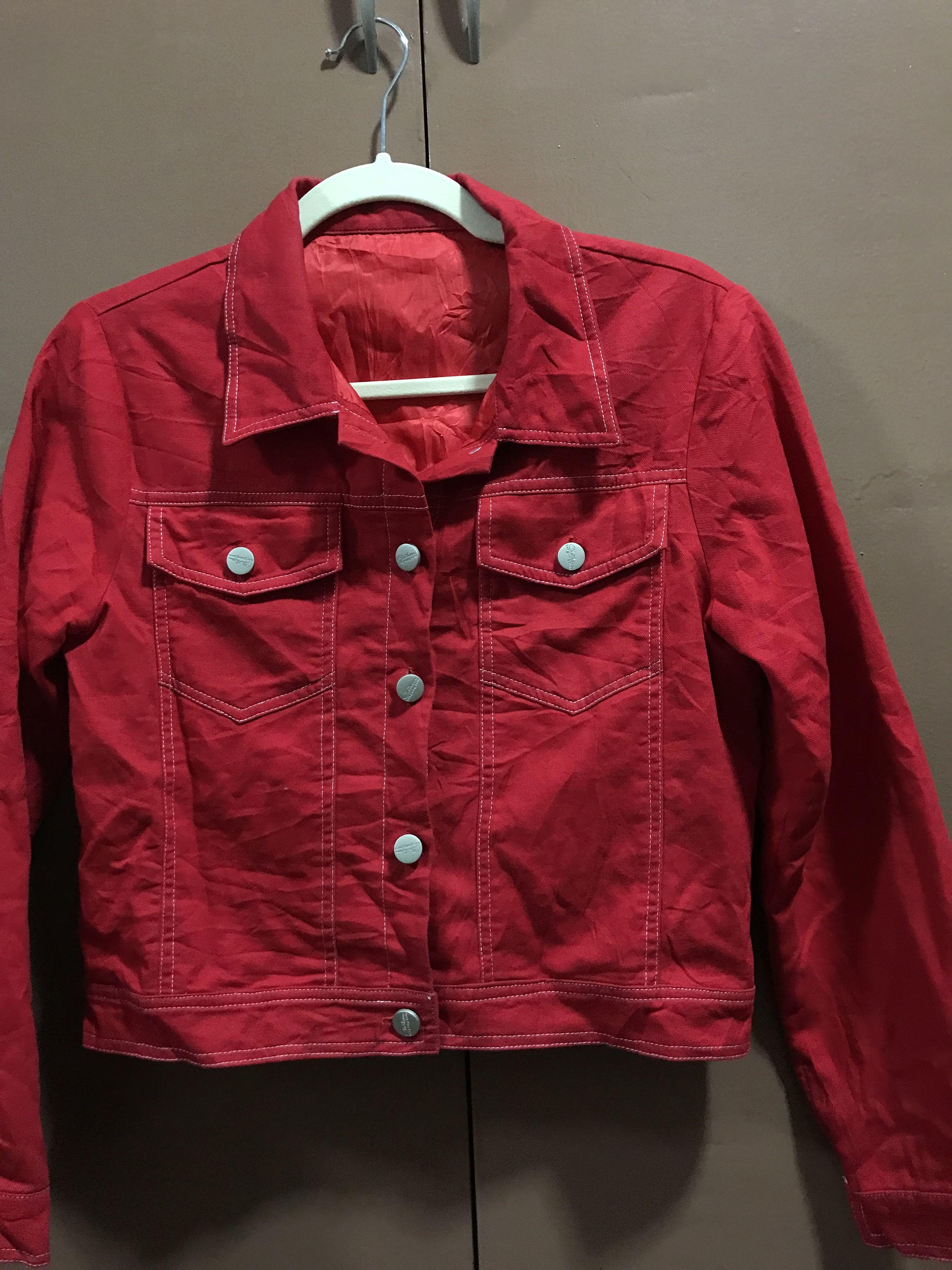 Red Denim Jacket, Women's Fashion, Coats, Jackets and Outerwear on