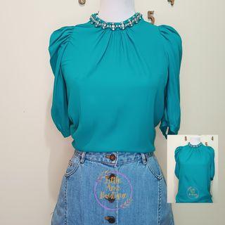 Shala dress blue green with neck design included