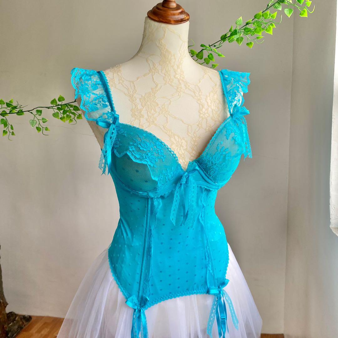 Soleil Sucré (France) rare vibrant sea blue push up bustier corset