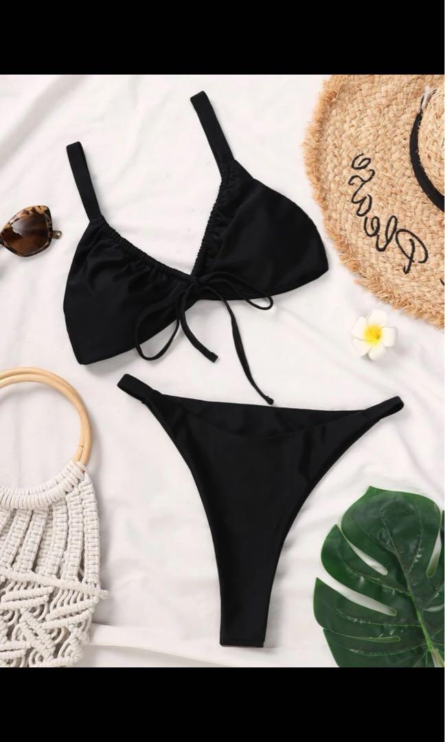Tie front black bikini (Category: Bikinis & Swimsuits) located in Manila. Submitted by fitsdeclutter (Listing ID 1172776087, Image 1). Description: BNEW Size- S RFS- too small.