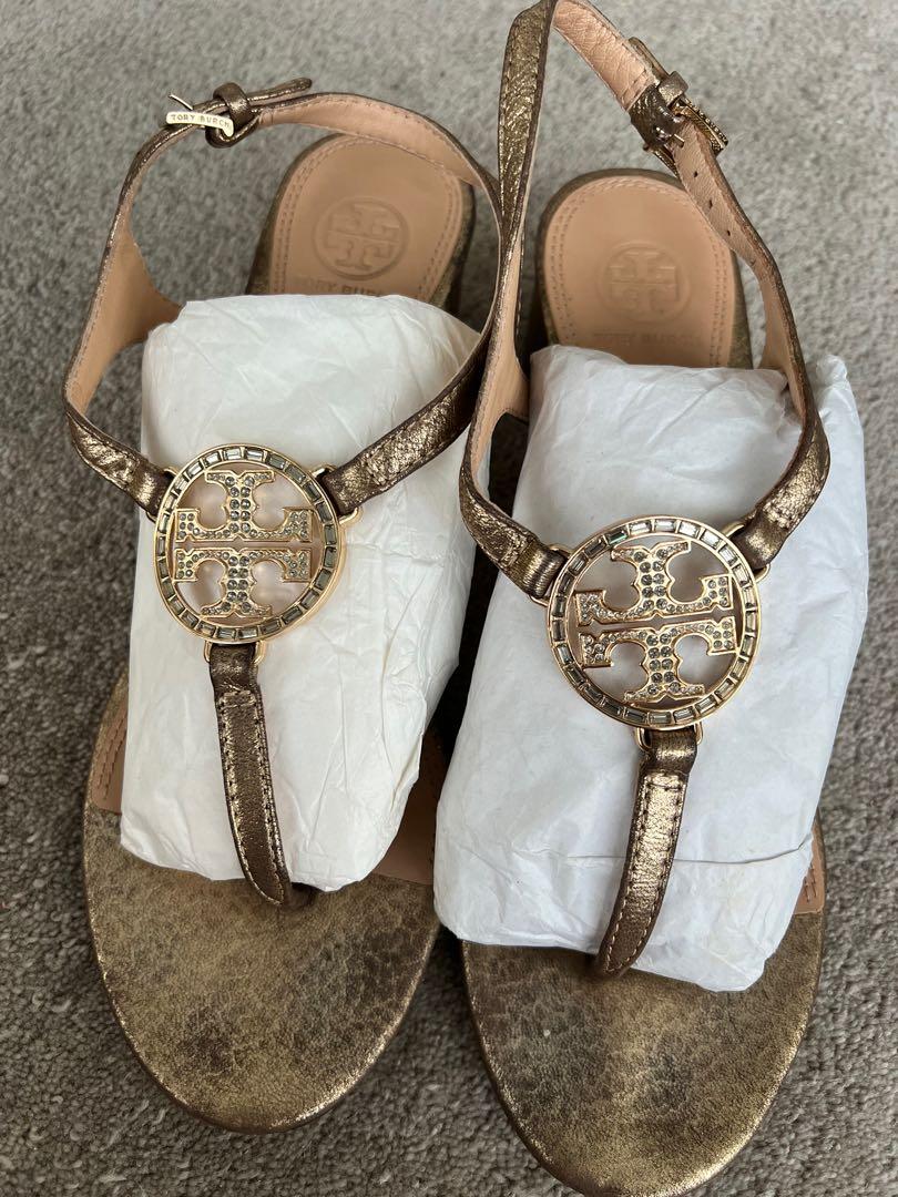 Tory Burch Gold block heel sandals , Women's Fashion, Footwear, Heels on  Carousell