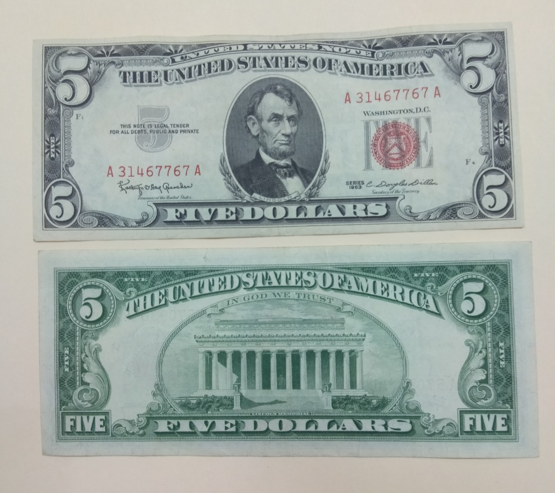 USA 5 dollars red seal series 1963, Hobbies & Toys ...