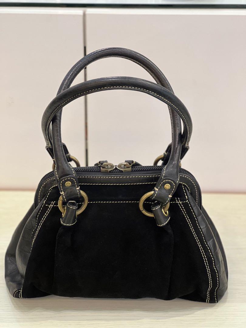 Vintage Fossil black embossed croco suede leather bag Women s Fashion Bags Wallets Tote Bags on Carousell