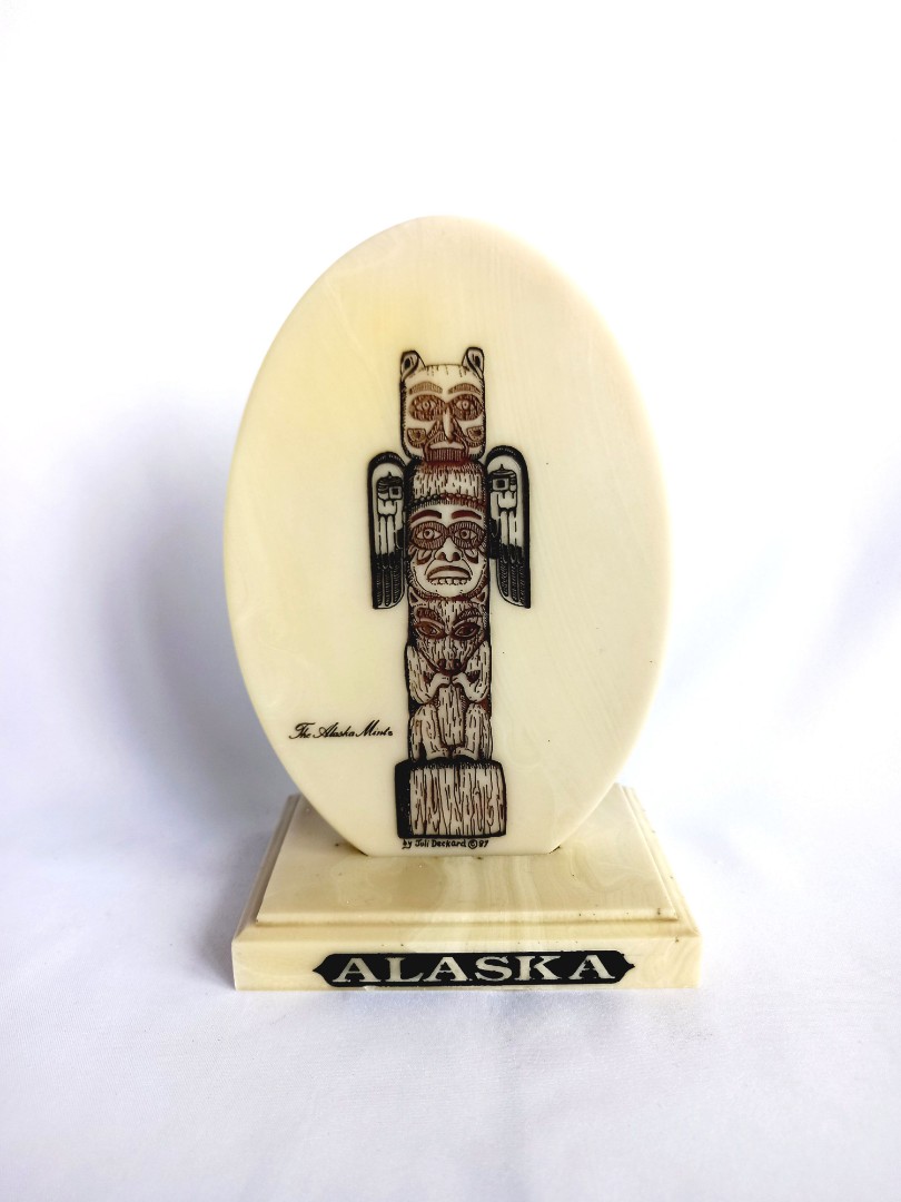 Vintage KIANA The Alaska Mint souvenir, made in Alaska, etched marble, 6.5 in. H, never used