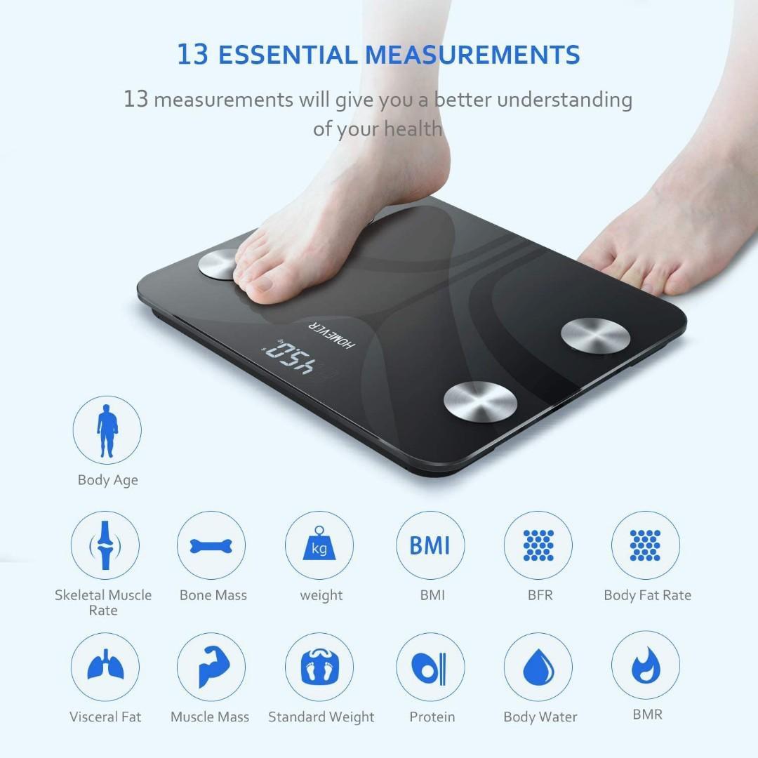 Scale For Body Weight, Bveiugn Digital Bathroom Smart Scale LED Display, 13  Body Composition Analyzer Sync Weight Scale BMI Health Monitor Sync Apps