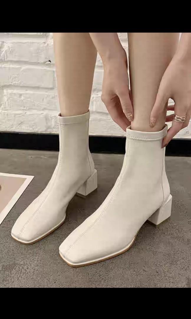 White booties heels store