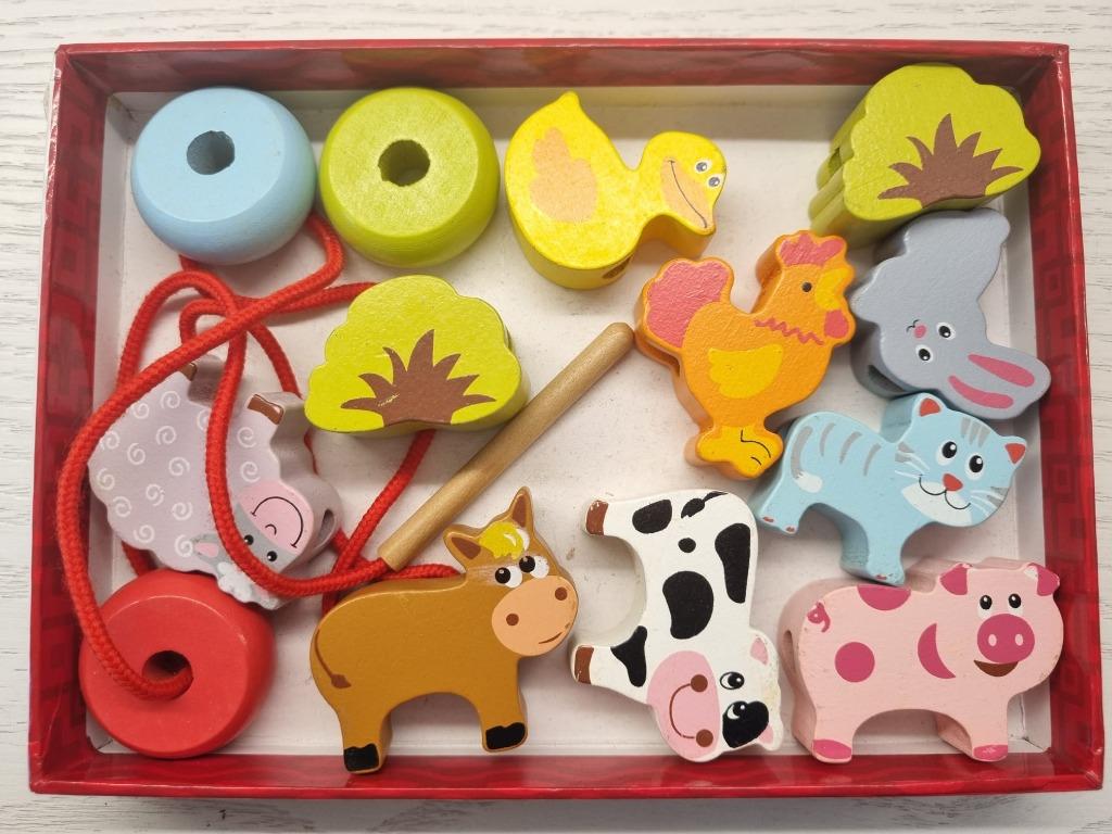 Wooden Threading Educational Farm Animals Toy Bello Lace And Thread