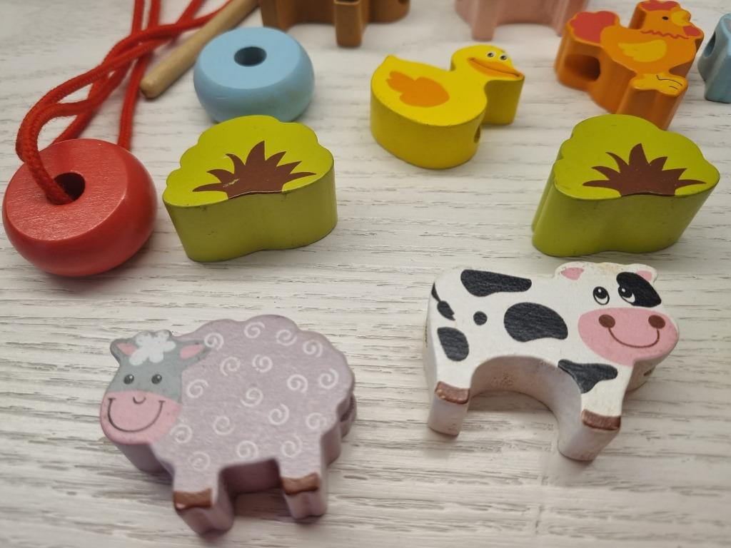 Wooden Threading Educational Farm Animals Toy Bello Lace And Thread