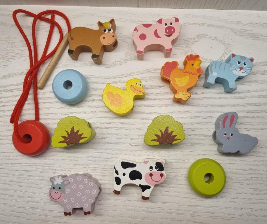 Wooden Threading Educational Farm Animals Toy Bello Lace And Thread