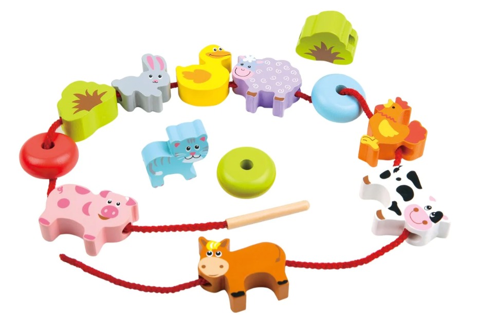 Wooden Threading Educational Farm Animals Toy Bello Lace And Thread