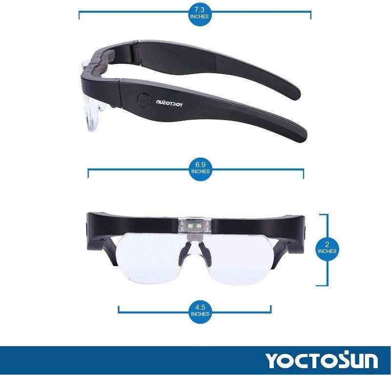 YOCTOSUN Rechargeable Magnifying Glasses, Head Magnifier Glasses with 2 LED  Lights and Detachable Lenses 1.5X, 2.5X, 3.5X,5X, Best Eyeglasses
