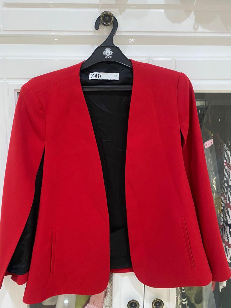 Zara Red Cape Blazer Fesyen Wanita Pakaian Wanita Baju Luaran