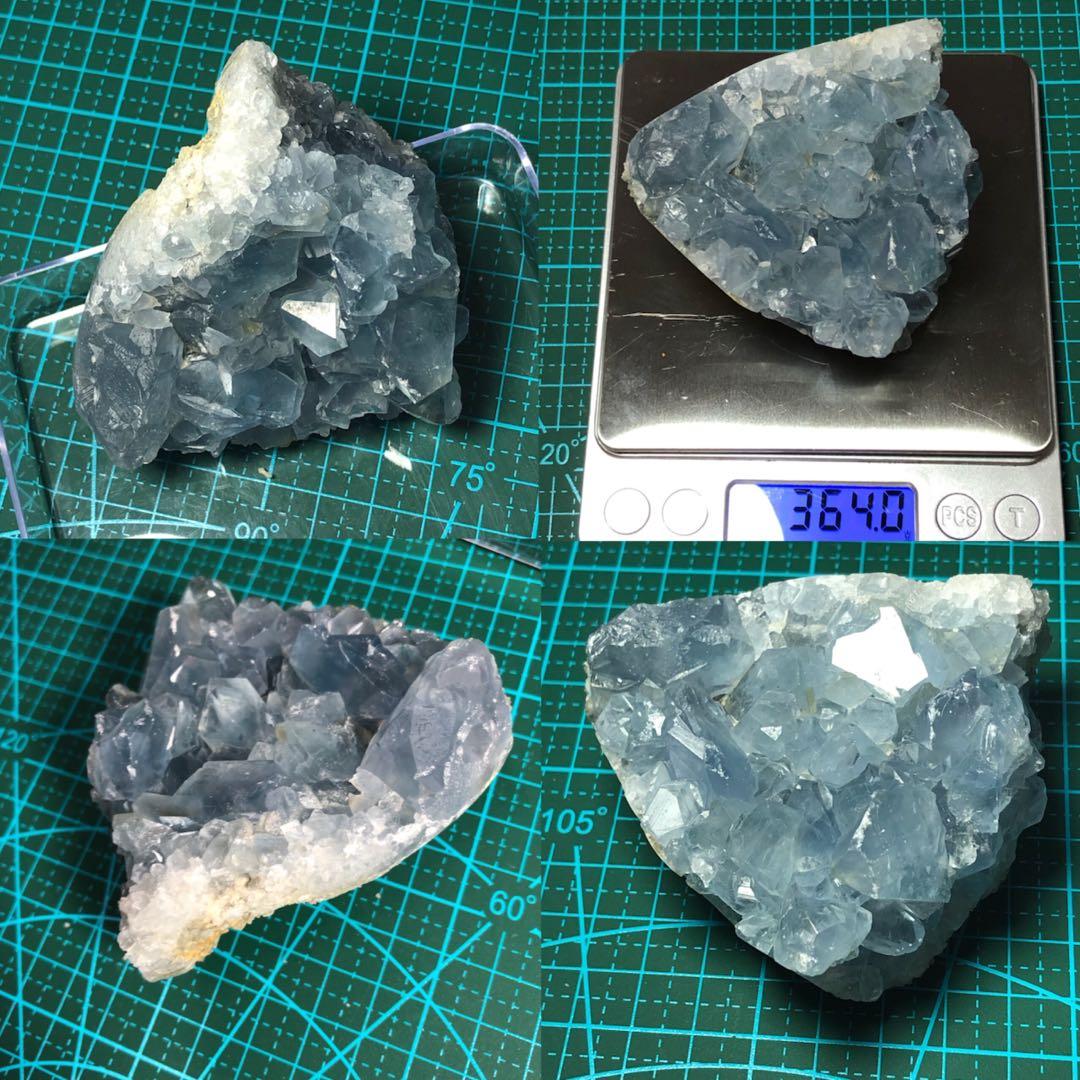 364g天青石晶簇天然水晶礦石原石塊擴香石淨化消磁擺設擺件裝飾地理教材礦物科普 興趣及遊戲 手作 自家設計 文具 Carousell