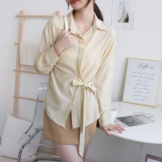 杏色 側綁帶襯衫