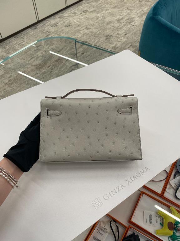 Hermes Kelly 25 Sellier Ostrich 80 Gris Perle GHW Stamp Z