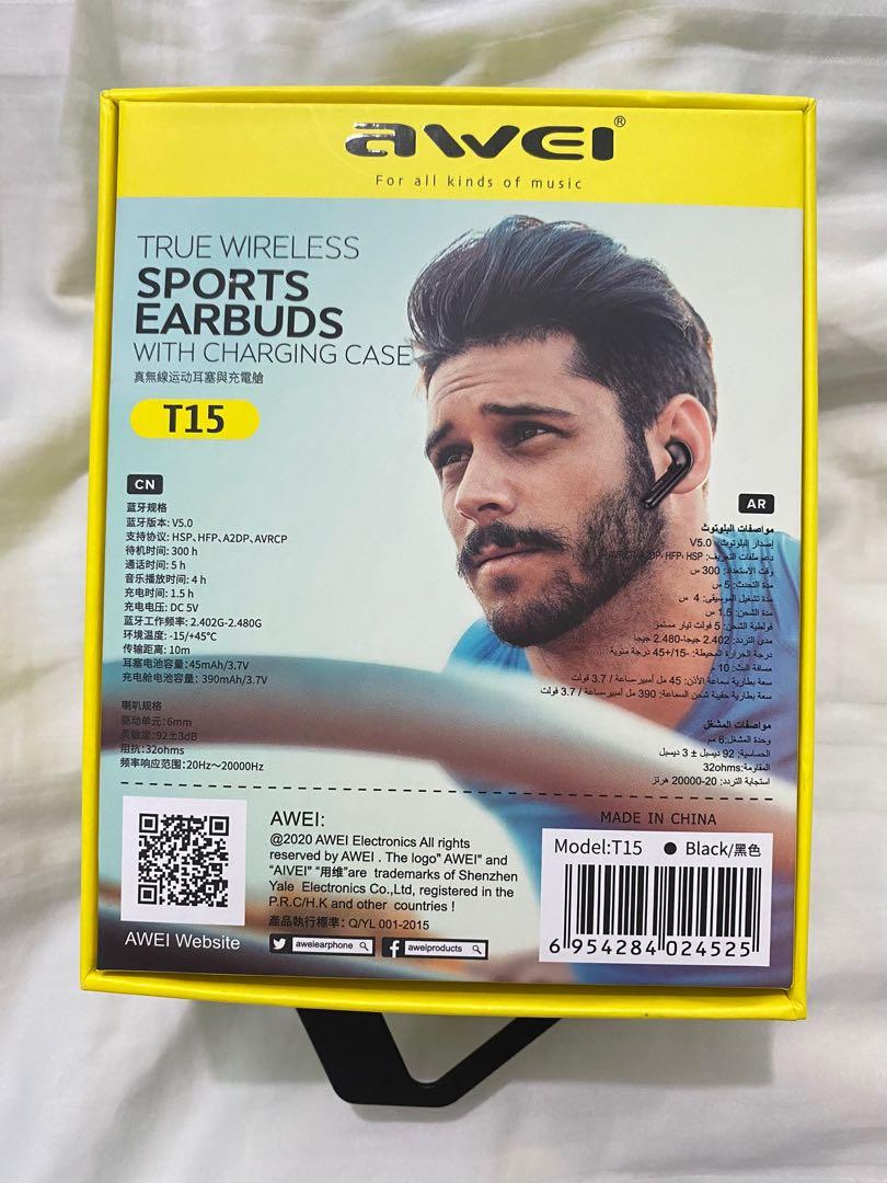 Awei T15 TWS Bluetooth Earphones 5.3 Super Low Latency IPX5