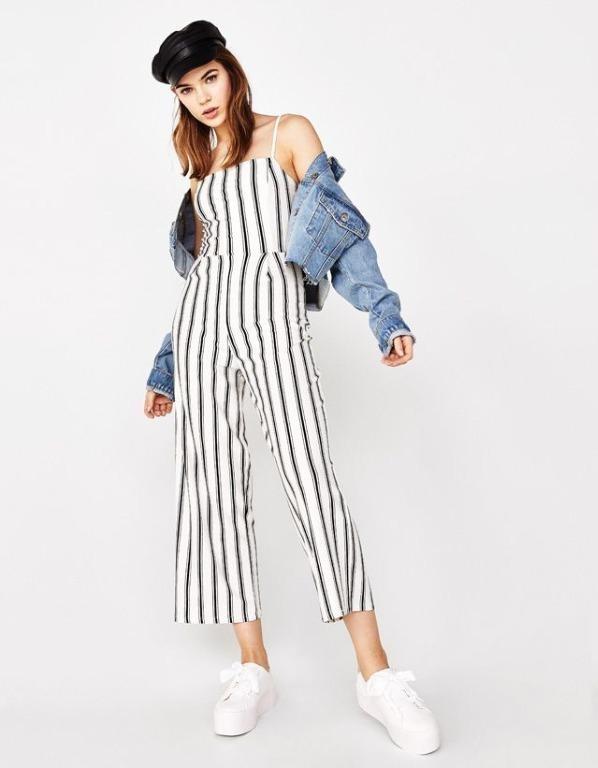 Bershka White Stripped Jumpsuit Women s Fashion Dresses Sets