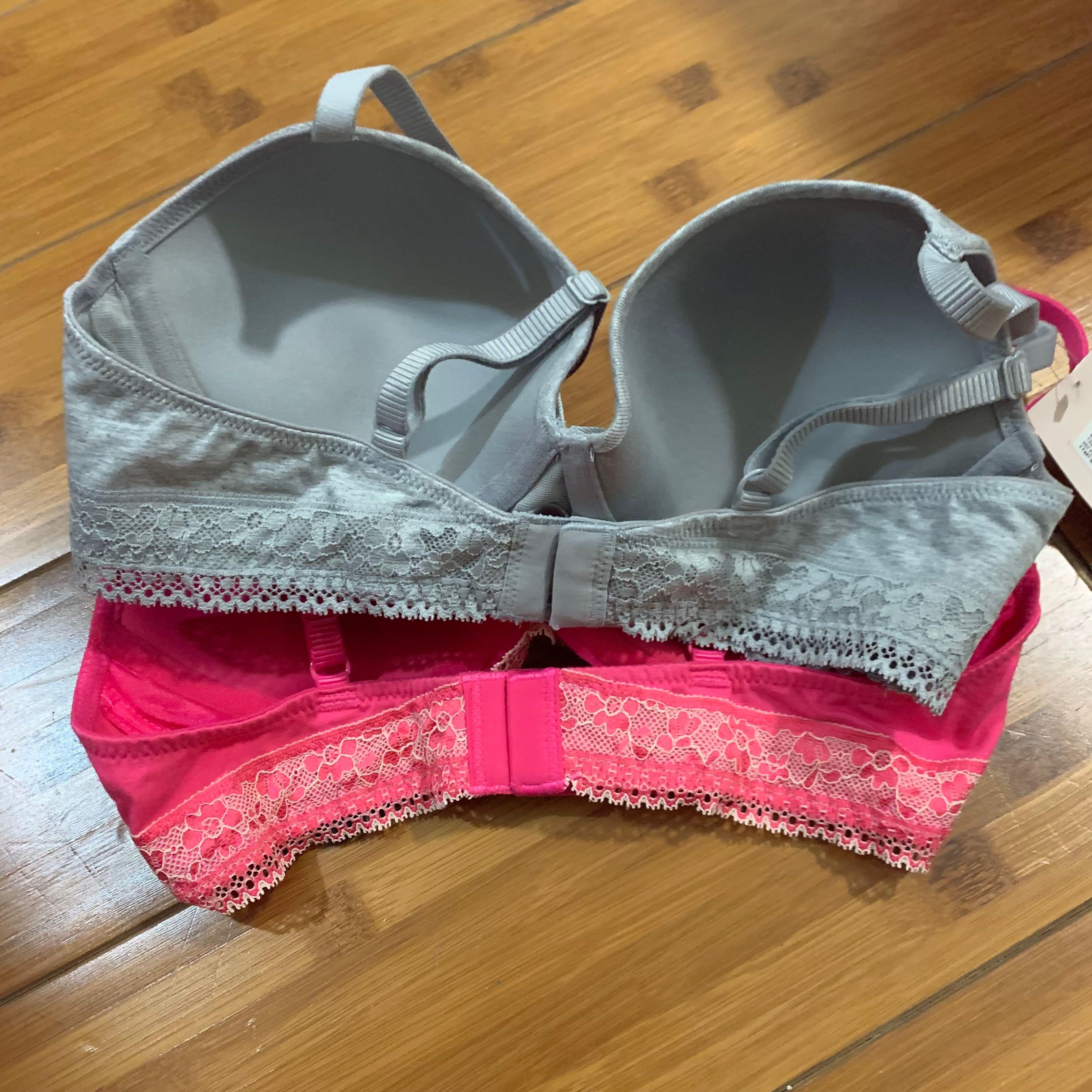 BNWT Marks & Spencer Pair Set of Pink & Grey Lace Trimmed Plunge Cotton Bra