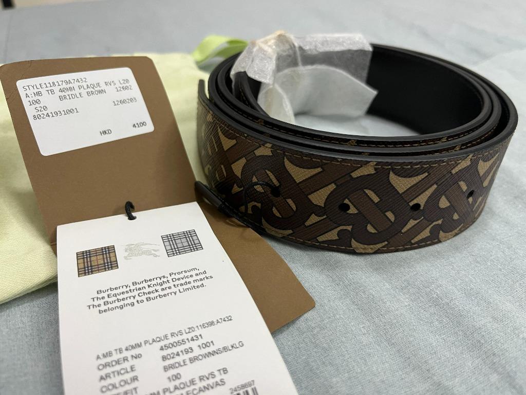 Burberry Bridle Brown Monogram Coated Canvas TB Buckle Belt S