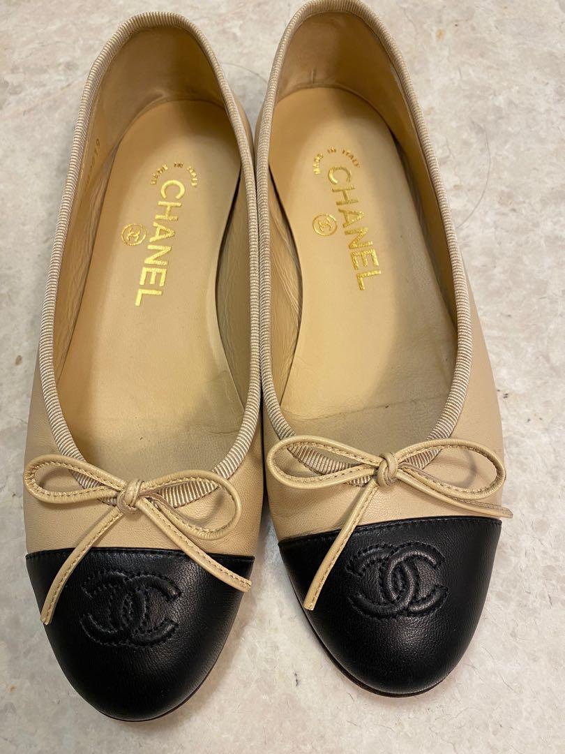 Chanel ballerina flats in beige and black, Luxury, Sneakers & Footwear on  Carousell