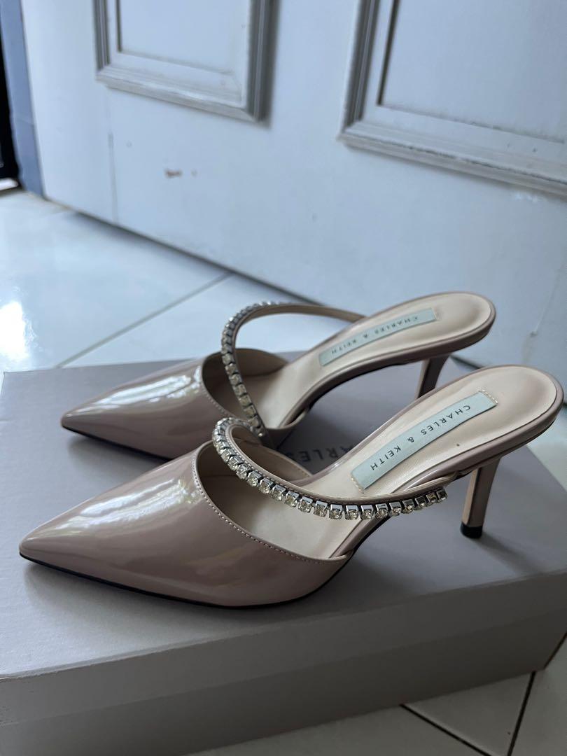 Silver Metallic Gem-Encrusted Heeled Sandals - CHARLES & KEITH IN