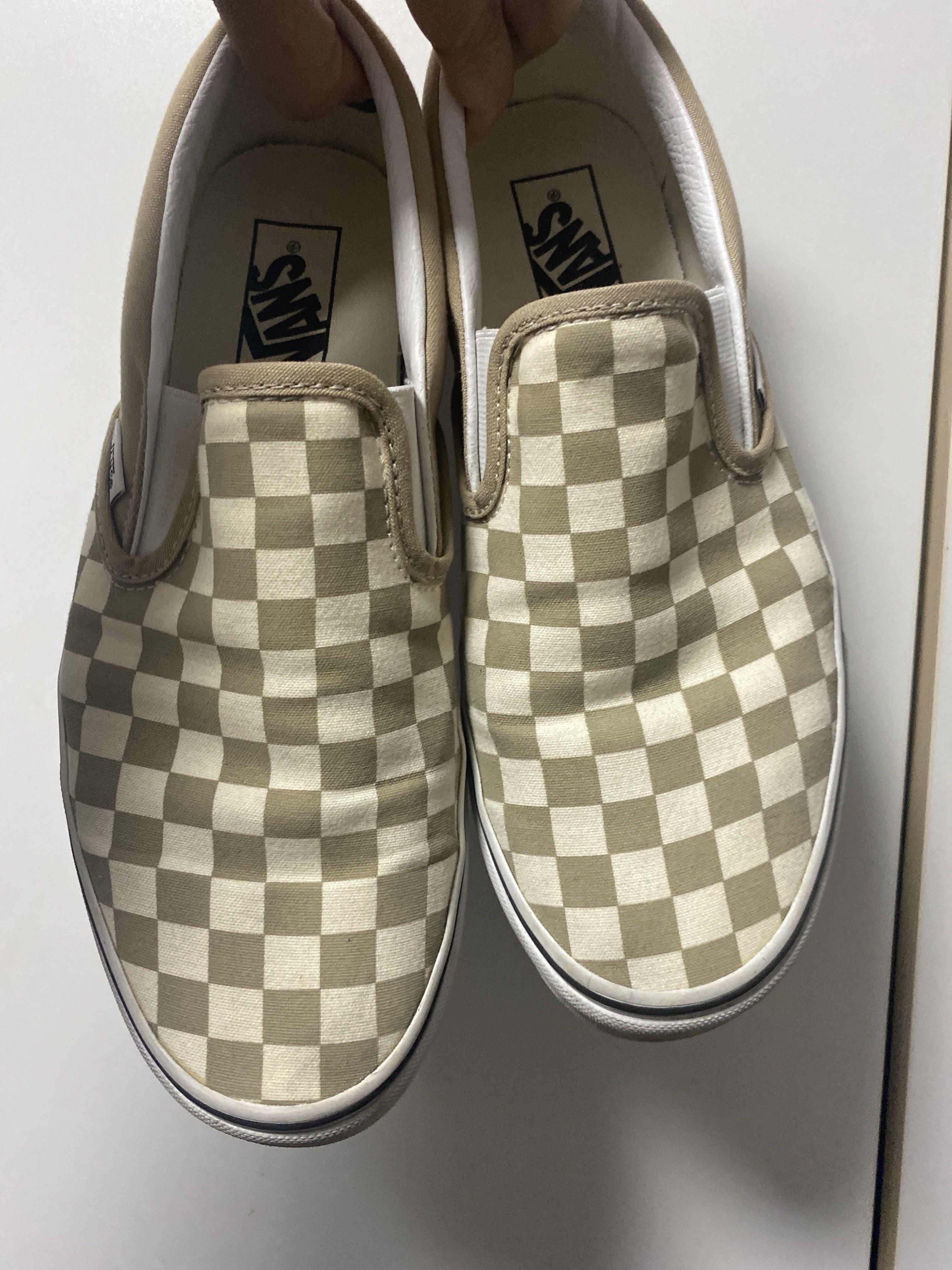 Vans beige checkerboard slip on sale ons
