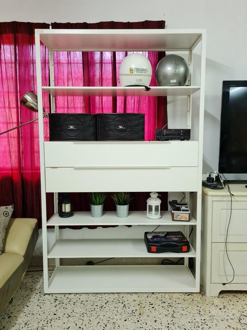 IKEA FJÄLKINGE Shelving unit with drawers, white, Furniture & Home
