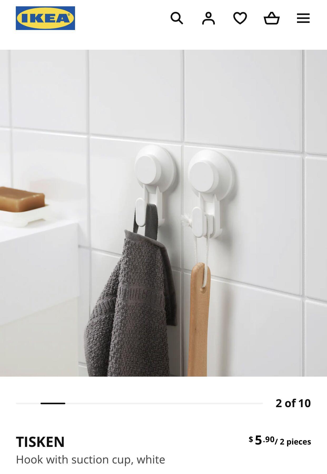 Ikea TISKEN Hook with Suction Cup, White(Pack of 2)