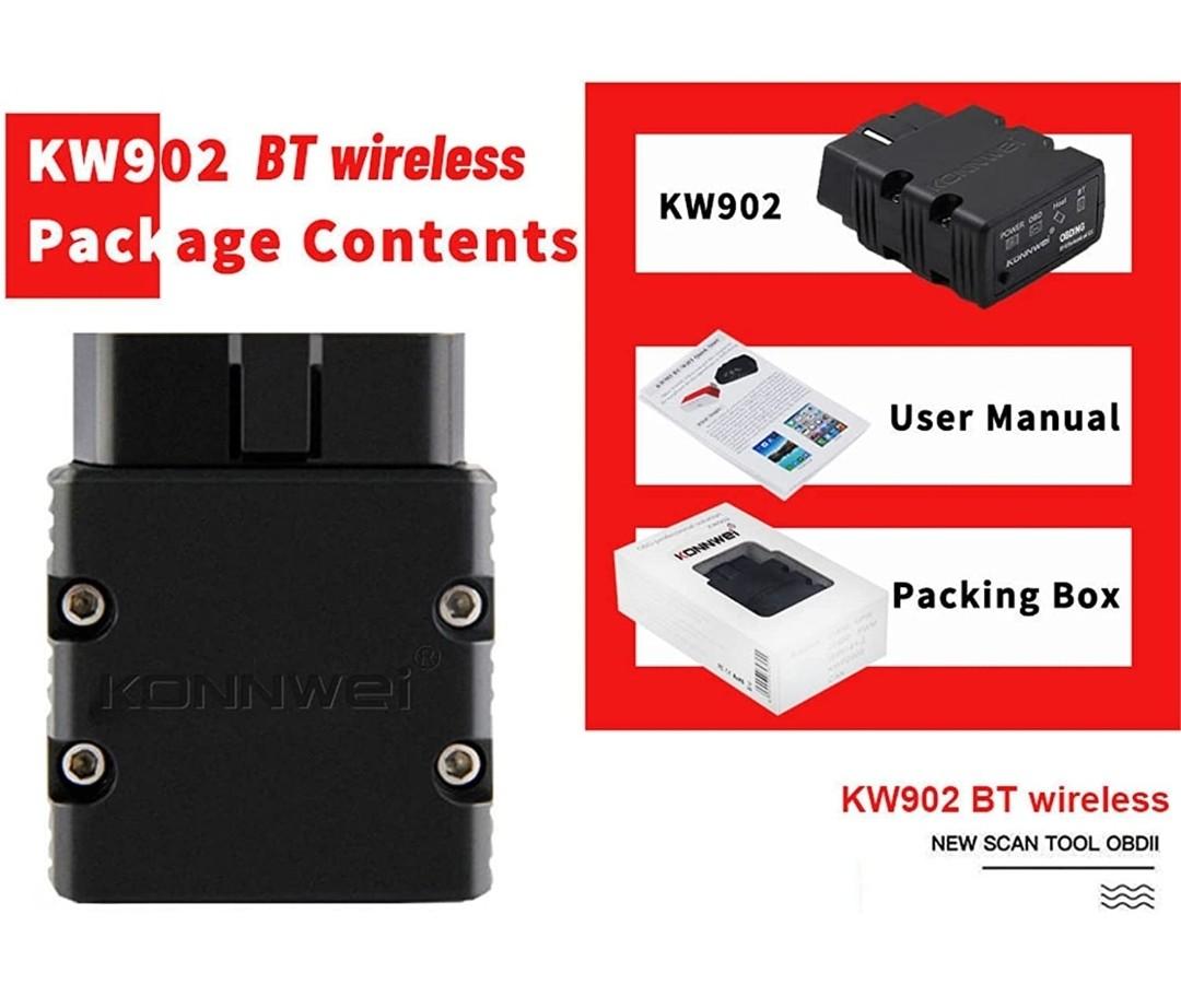 KONNWEI New KW902 Mini ELM327 Bluetooth Wireless OBD-II OBD2 Car Auto  Diagnostic Scan Tools Compatible with Android & Windows PC (Black) 