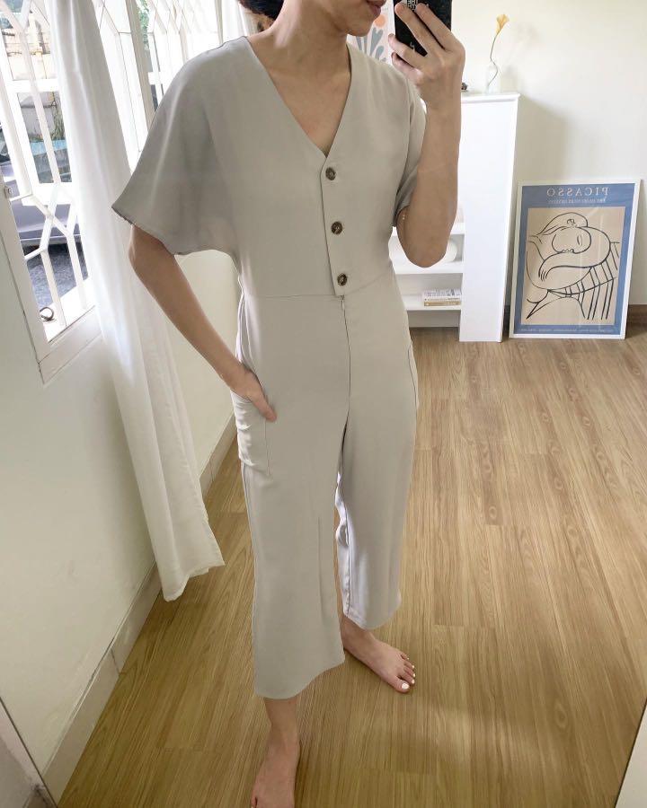 LOVE BONITO Grey Jumpsuit, Fesyen 