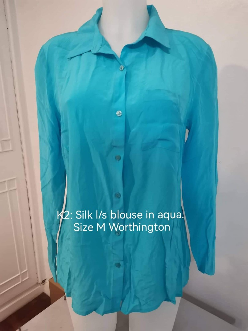 Aqua silk blouse clearance