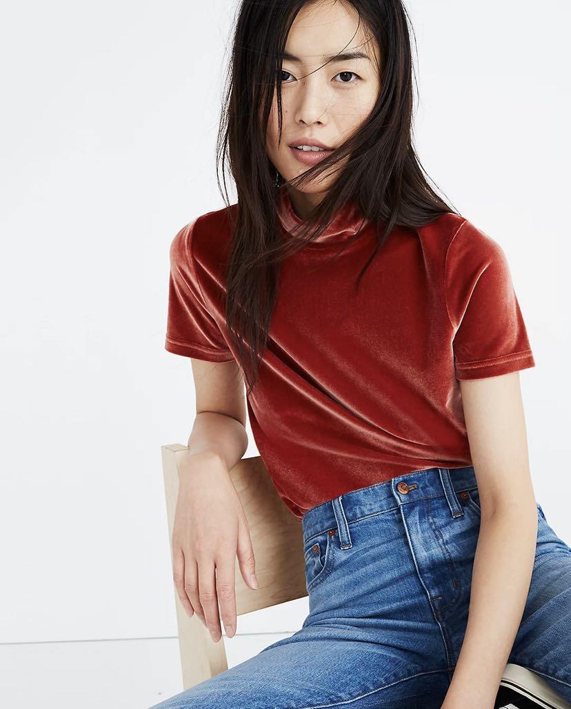 mock neck velvet top