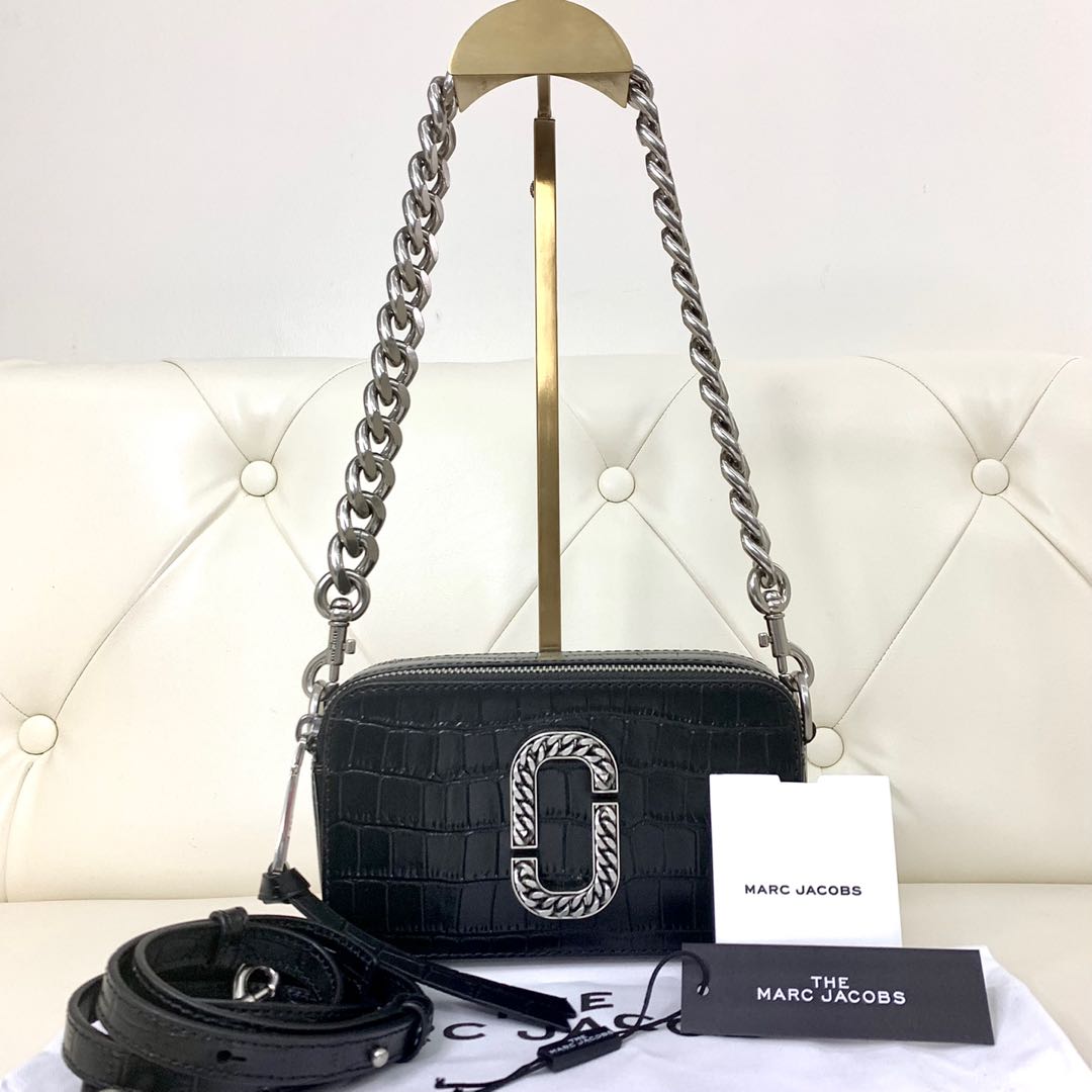 Marc Jacobs Black 'The Croc-Embossed Snapshot' Bag