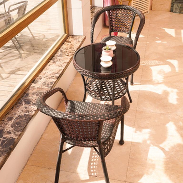 Ready Stock Balcony Rattan Table and Chair Set Tea Table PE Rattan