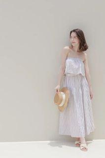 咖S✨ Beigy 渡假必備 條紋Bra Top Set 貝橘 套裝 平口