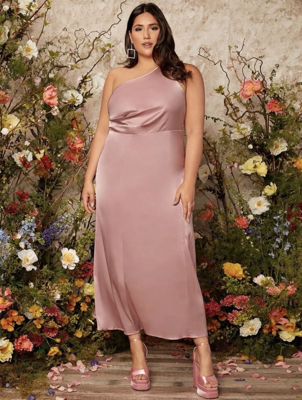 Shein Plus Size Satin Dress, Women's 