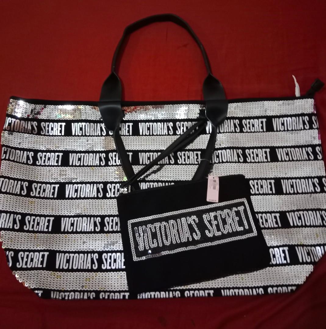 Victoria's Secret Tote Bag Set 2 Piece Large Shopper Black Silver Bling NWT.  Condition is New with tags., Women's Fashion, Bags & Wallets, Tote Bags on  Carousell