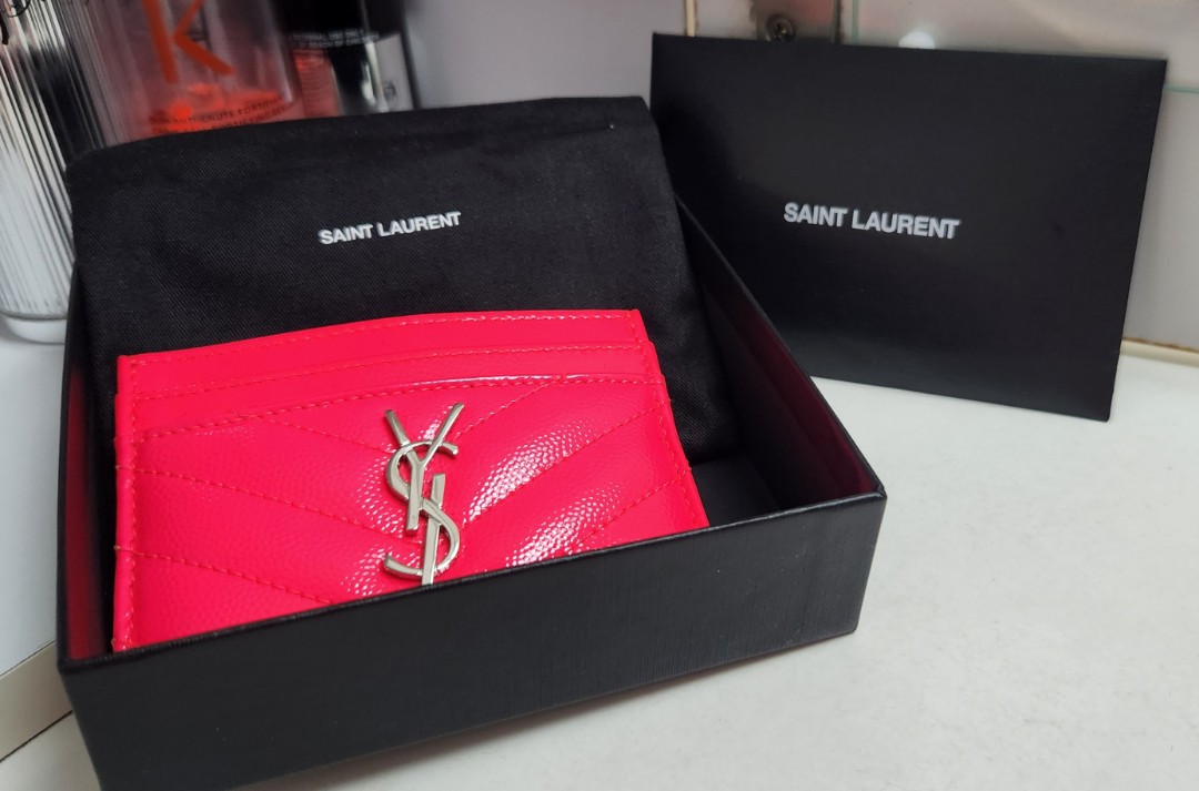 Saint laurent neon card holder hot sale