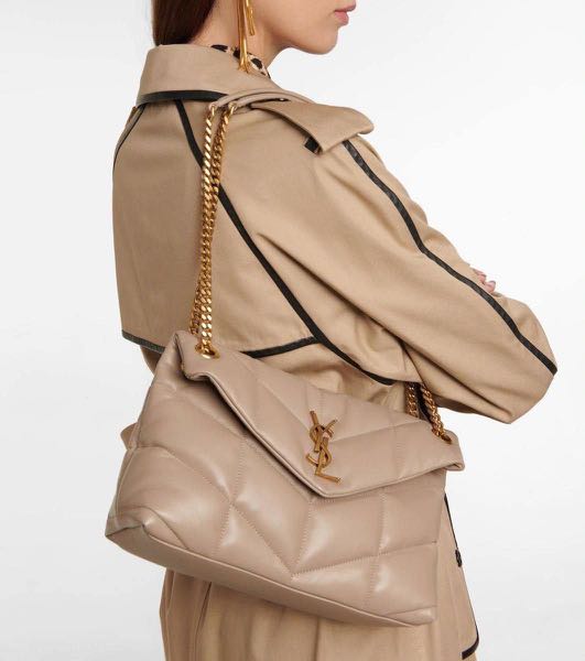 YSL Medium Puffer Bag in Taupe GHW Size 