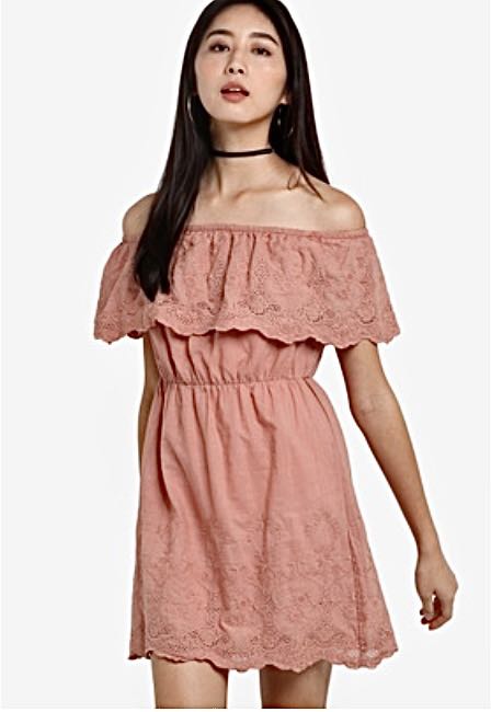 Zalora Something Borrowed Pink Pastel Color Off shoulder Dress SMALL for Beach attire casual attire Women s Fashion Dresses Sets Dresses on Carousell