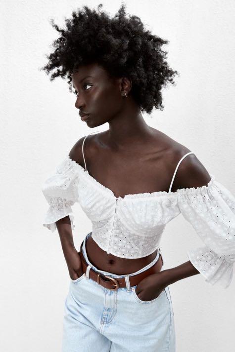 Zara Embroidered Eyelet Top, Women's Fashion, Tops, Blouses on Carousell