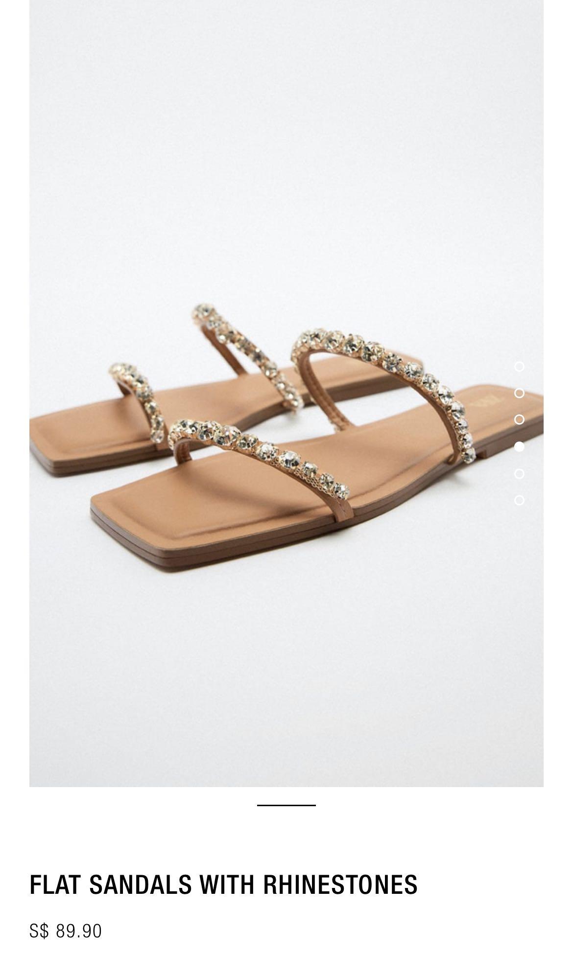 Zara flat sandals with rhinestones Women s Fashion Footwear Flats on Carousell