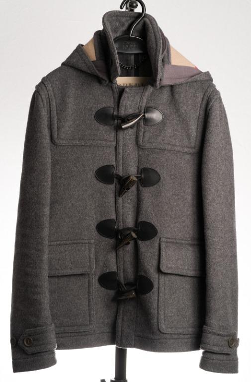 Wool　Men's　Brit男裝漁夫褸,　–　Mid　Toggle　Size　XS　Duffle　Grey　男裝,　Melange　England　Blend　–　英國製),　Burberry　Made　in　(Burberry　Coat　出售:　Burwood　Brit　外套及戶外衣服-