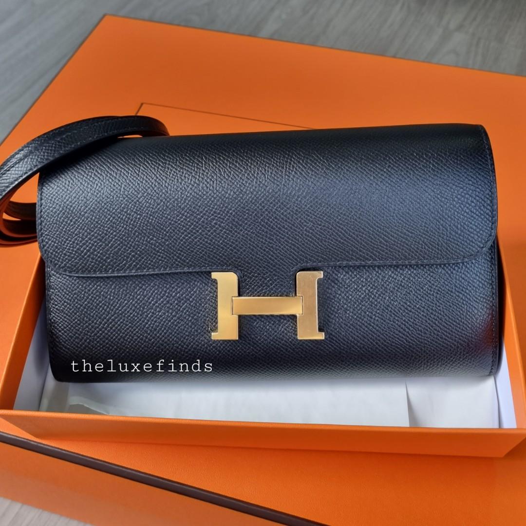 Hermes Constance Long To Go Wallet In Bleu Nuit, Navy Blue And