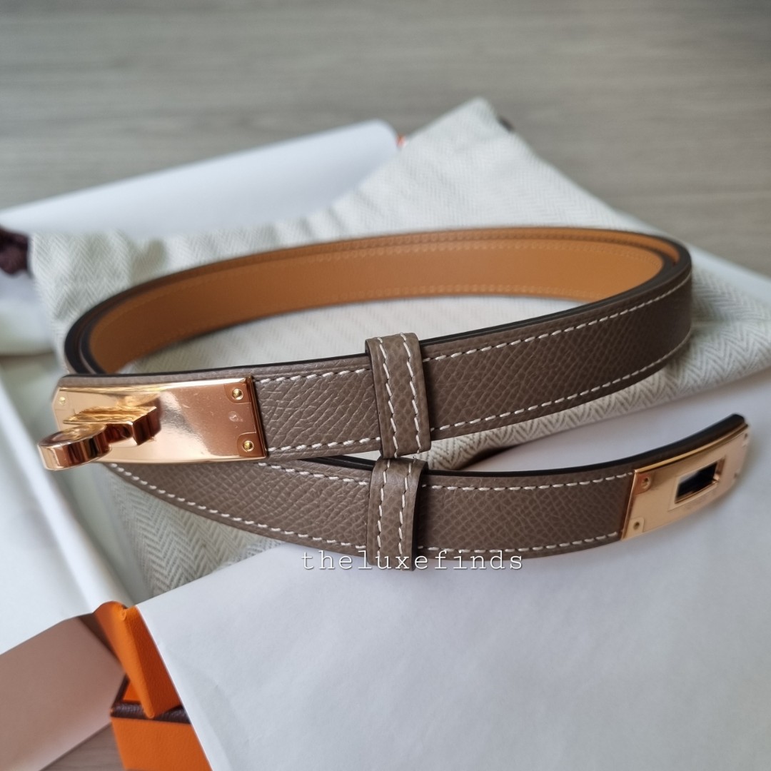 Hermes Etoupe Epsom Leather Kelly Belt GHW