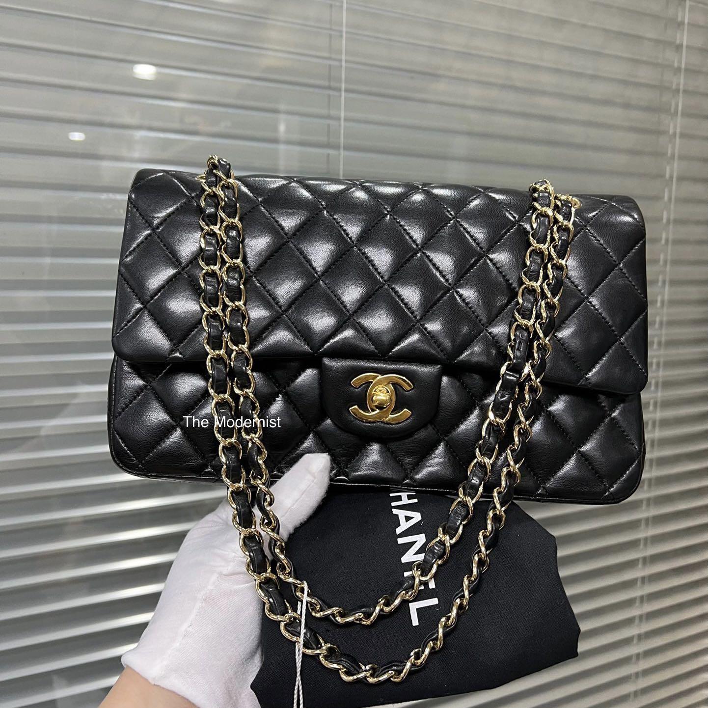 Authentic Chanel Medium Double Flap Bag Black Lambskin Gold Hardware,  Luxury, Bags & Wallets on Carousell