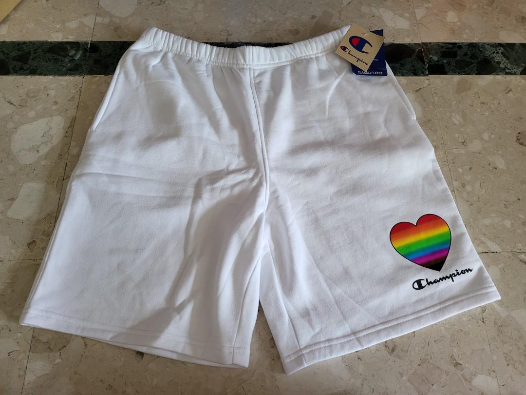 BNWT Champion Classic Fleece Short in White with Rainbow Heart