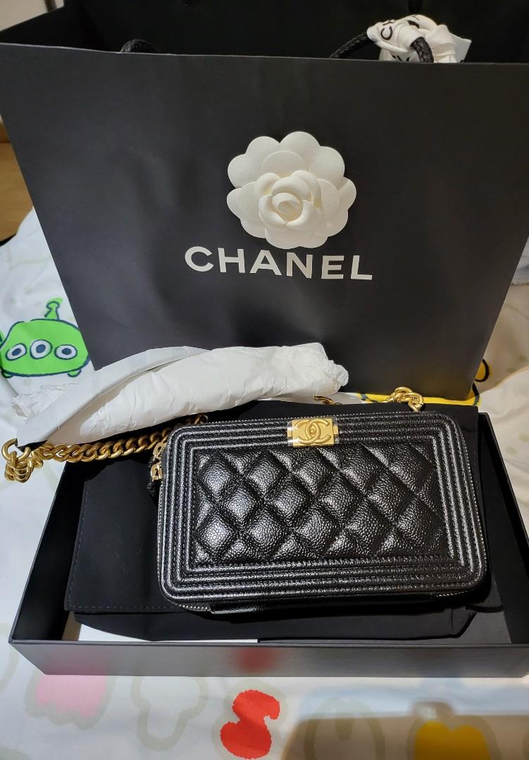 Chanel Quilted Boy Phone Holder Clutch On Chain Black Caviar   ＬＯＶＥＬＯＴＳＬＵＸＵＲＹ