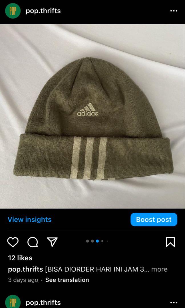 Brown Gray Adidas Beanie Hat, Fesyen 