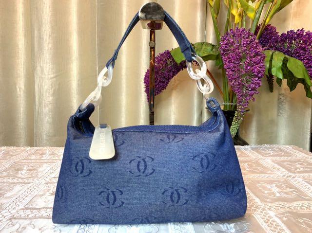 Chanel Denim Vintage Lucite CC Logo Blue Denim